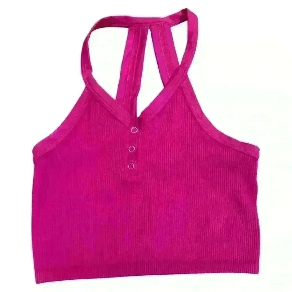 Free People Movement Magenta Free Throw Henley Crop Tank Size Small - Picture 4 of 9